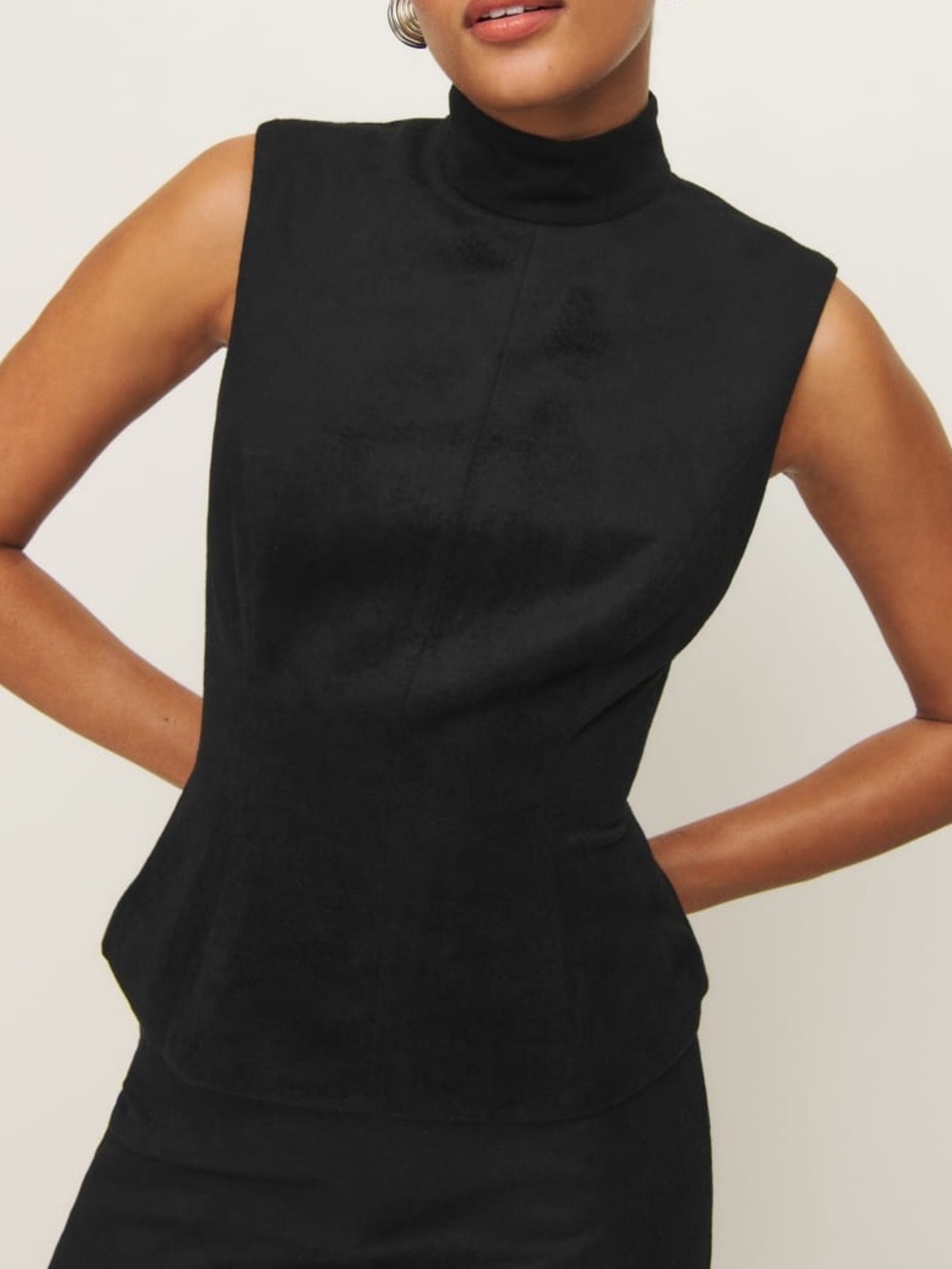 Reformation Sutton Mock Neck Sleeveless Wool Blend Top in Black - Picture 2 of 7